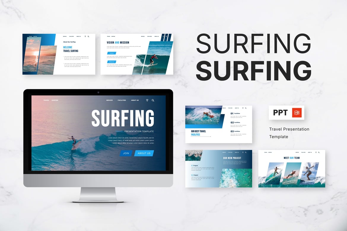Template Presentasi Powerpoint Surfing yang Menarik