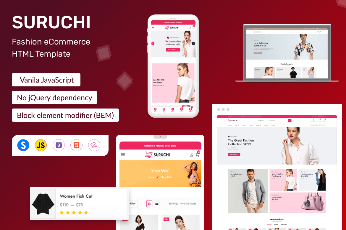 Suruchi - Template Website Fashion eCommerce Modern dan Minimalis