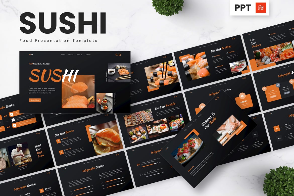 Template Powerpoint Sushi - Sajian Kuliner yang Menarik