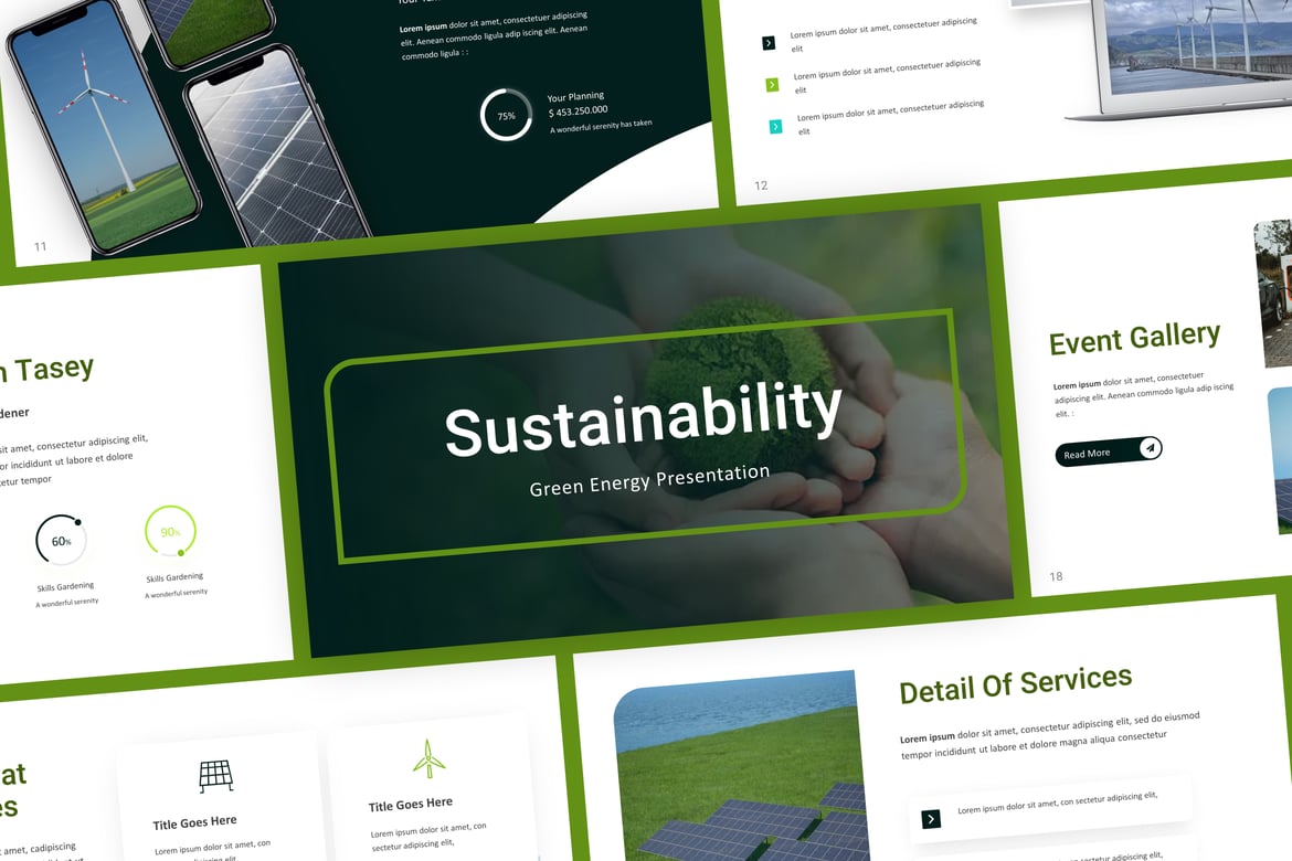 Template PowerPoint Energi Hijau Berkelanjutan yang Menarik