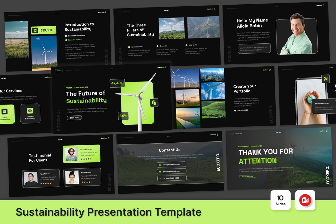 Template Presentasi PowerPoint Berkelanjutan yang Menarik
