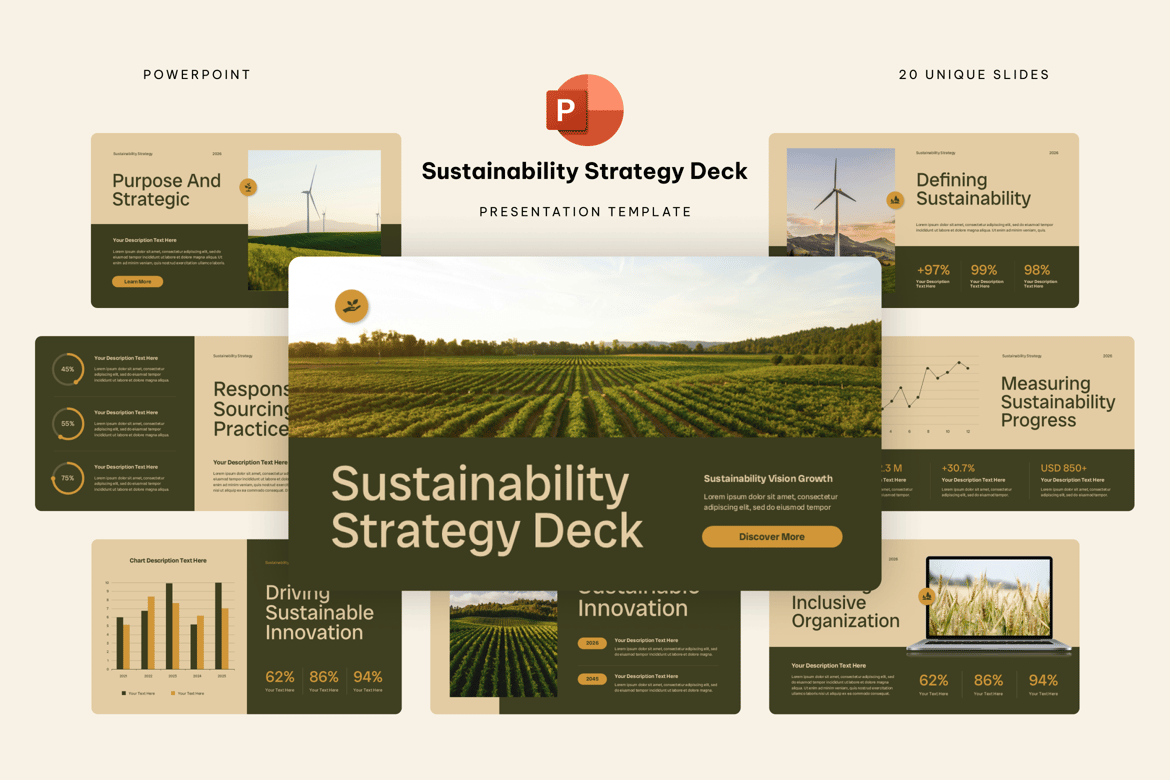 Template Presentasi PowerPoint Strategi Keberlanjutan yang Profesional