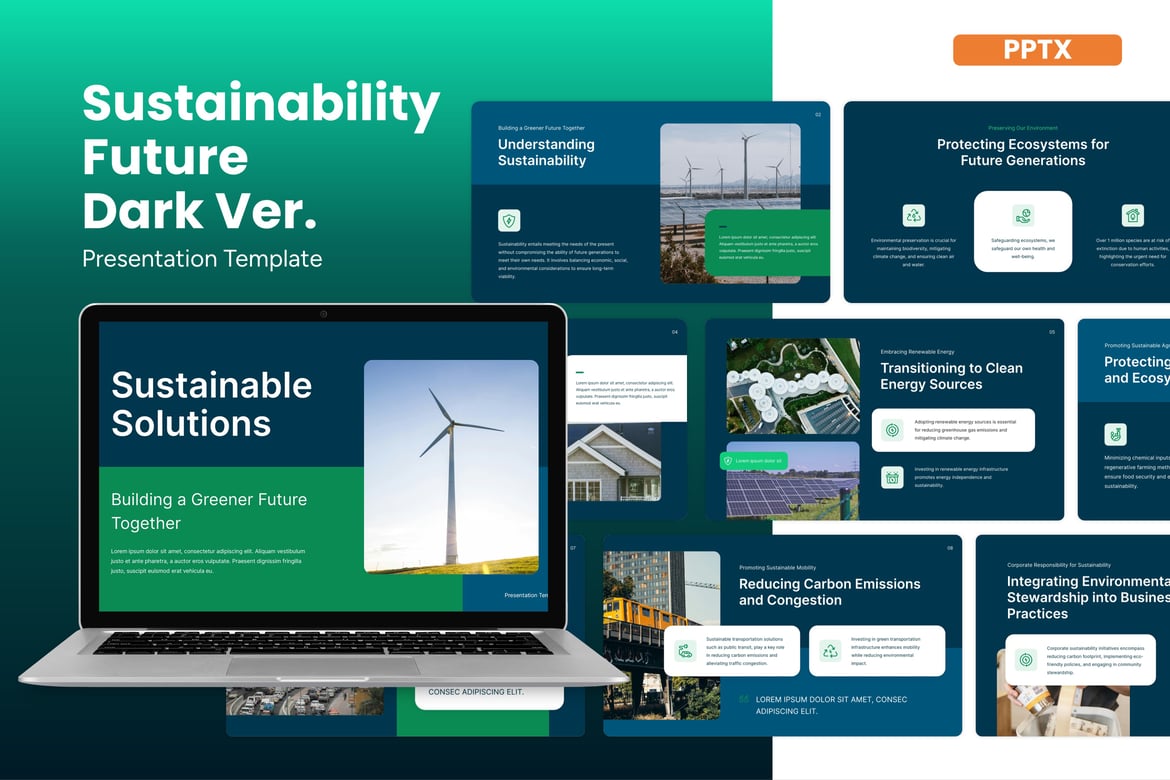Template Presentasi Powerpoint Berkelanjutan - Versi Gelap
