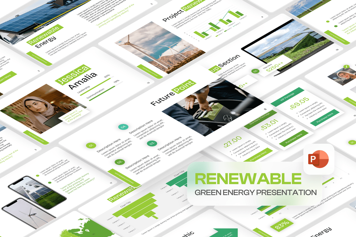 Template PowerPoint Energi Hijau Berkelanjutan yang Modern