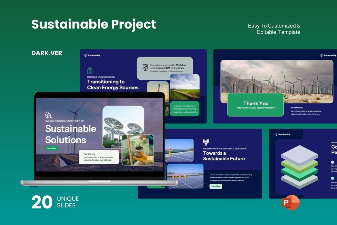 Template Presentasi PowerPoint Proyek Berkelanjutan - Versi Gelap