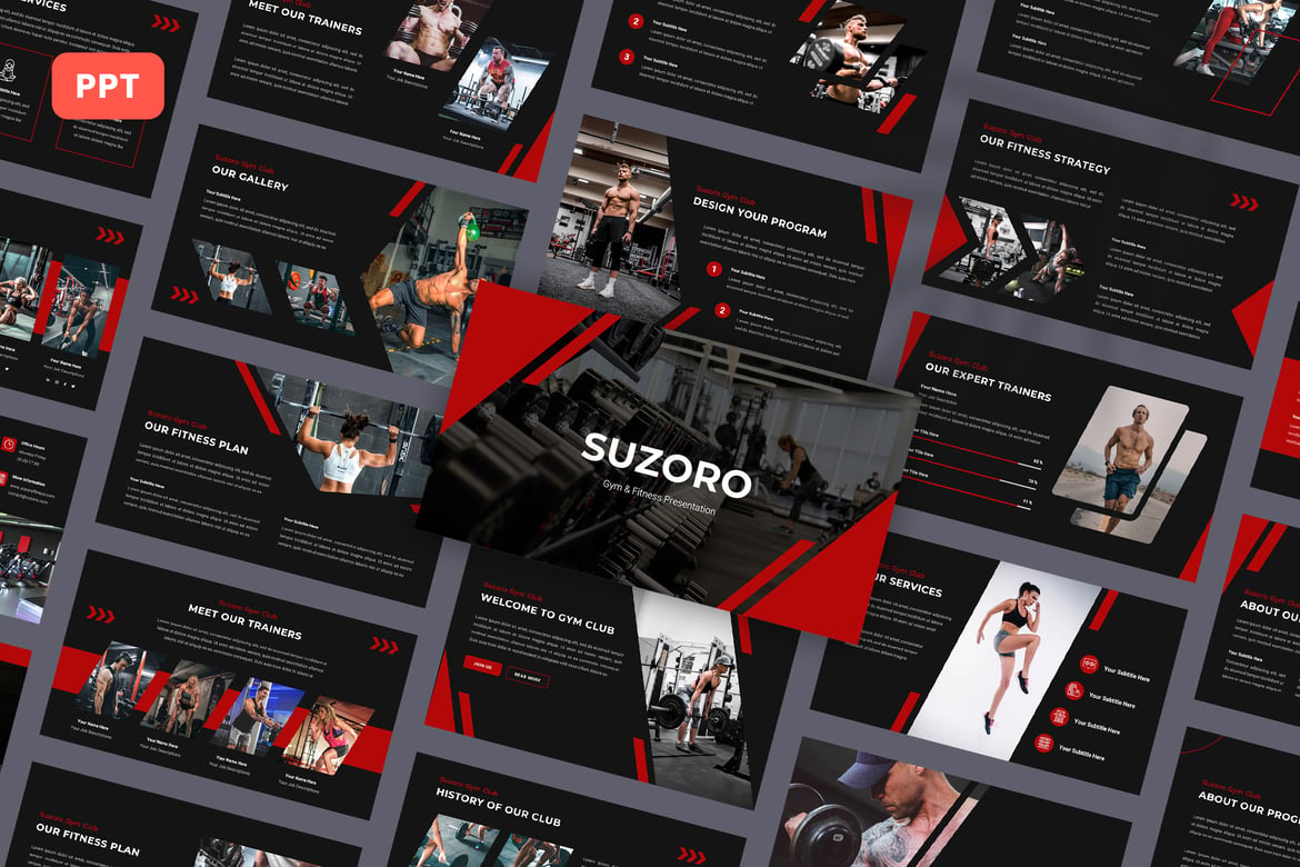 Template Presentasi PowerPoint Suzoro untuk Gym & Fitness yang Menarik