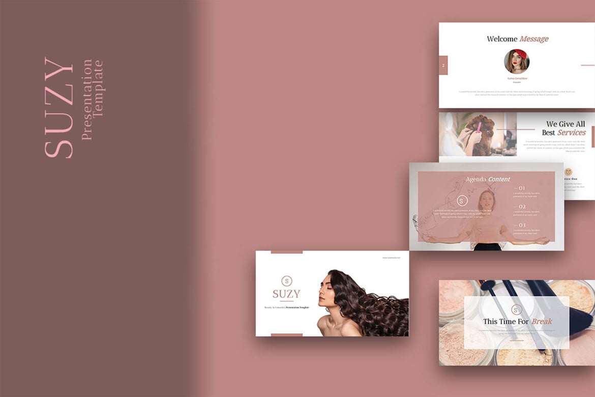 Template PowerPoint Suzy – Elegan untuk Kecantikan & Mode
