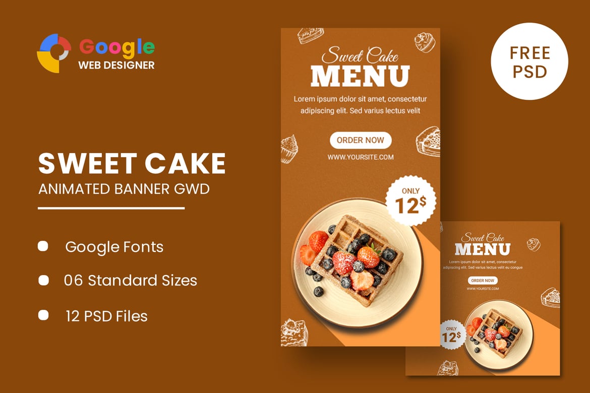 Template Banner Animasi Kue Manis untuk Google Web Designer