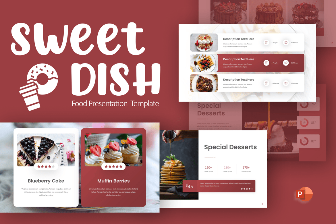 Template Presentasi PowerPoint Minimalis Maroon untuk Makanan Manis
