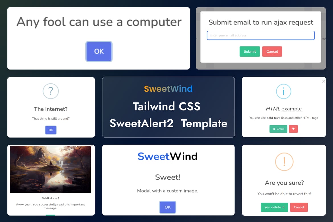 SweetWind - Template Website HTML dengan Tailwind CSS dan SweetAlert2