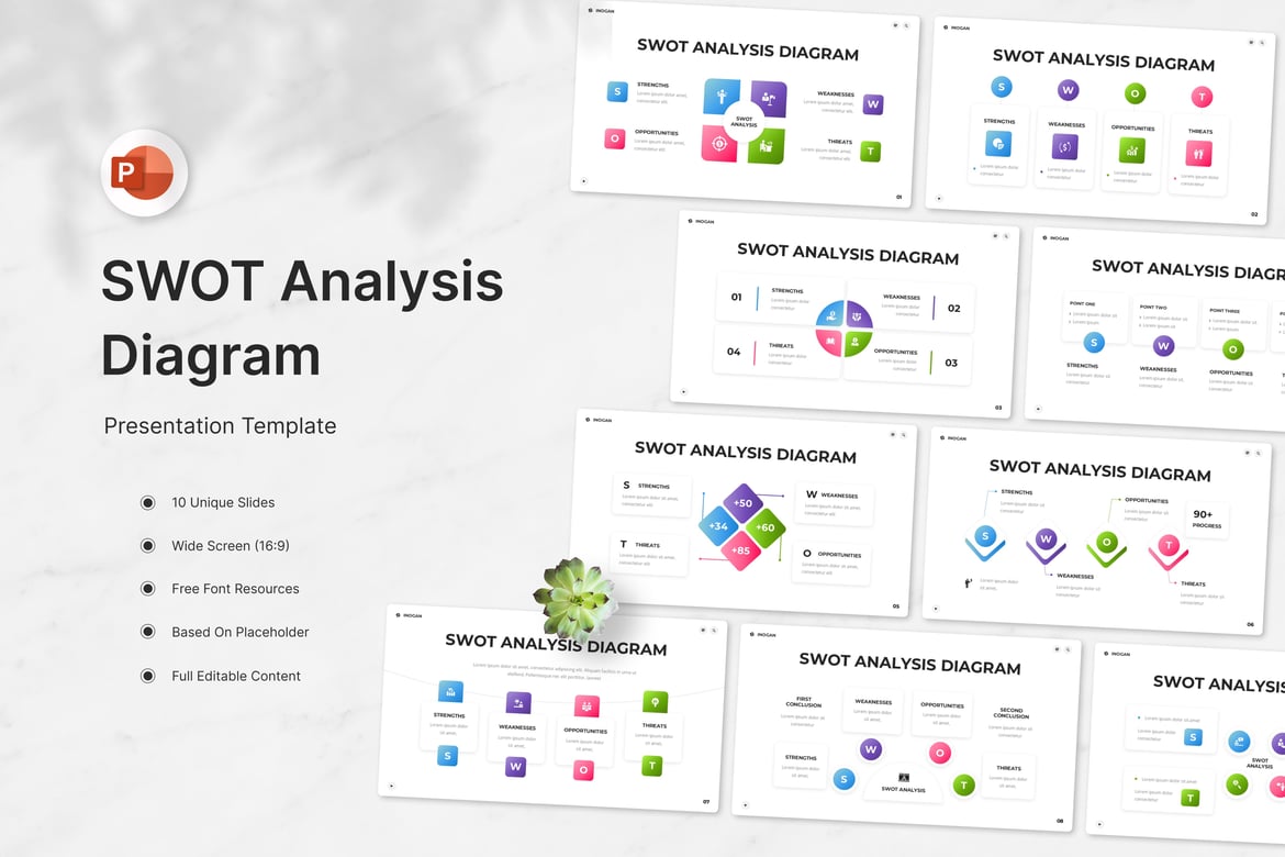 Template PowerPoint Diagram Analisis SWOT yang Menarik dan Profesional