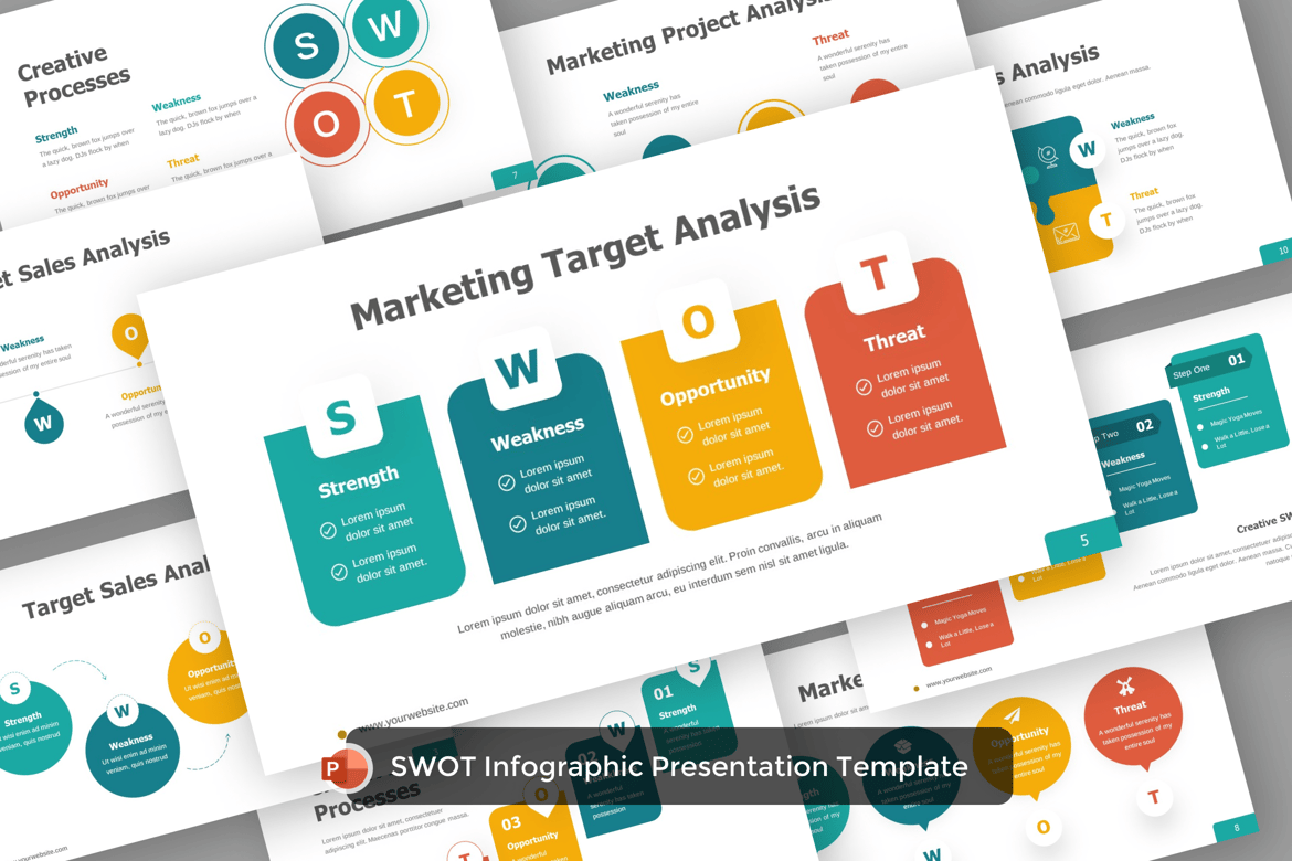 Template PowerPoint Strategi Bisnis SWOT yang Menarik