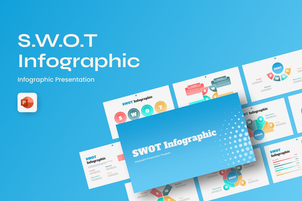 Template Presentasi PowerPoint Infografis SWOT dengan Gradien Modern