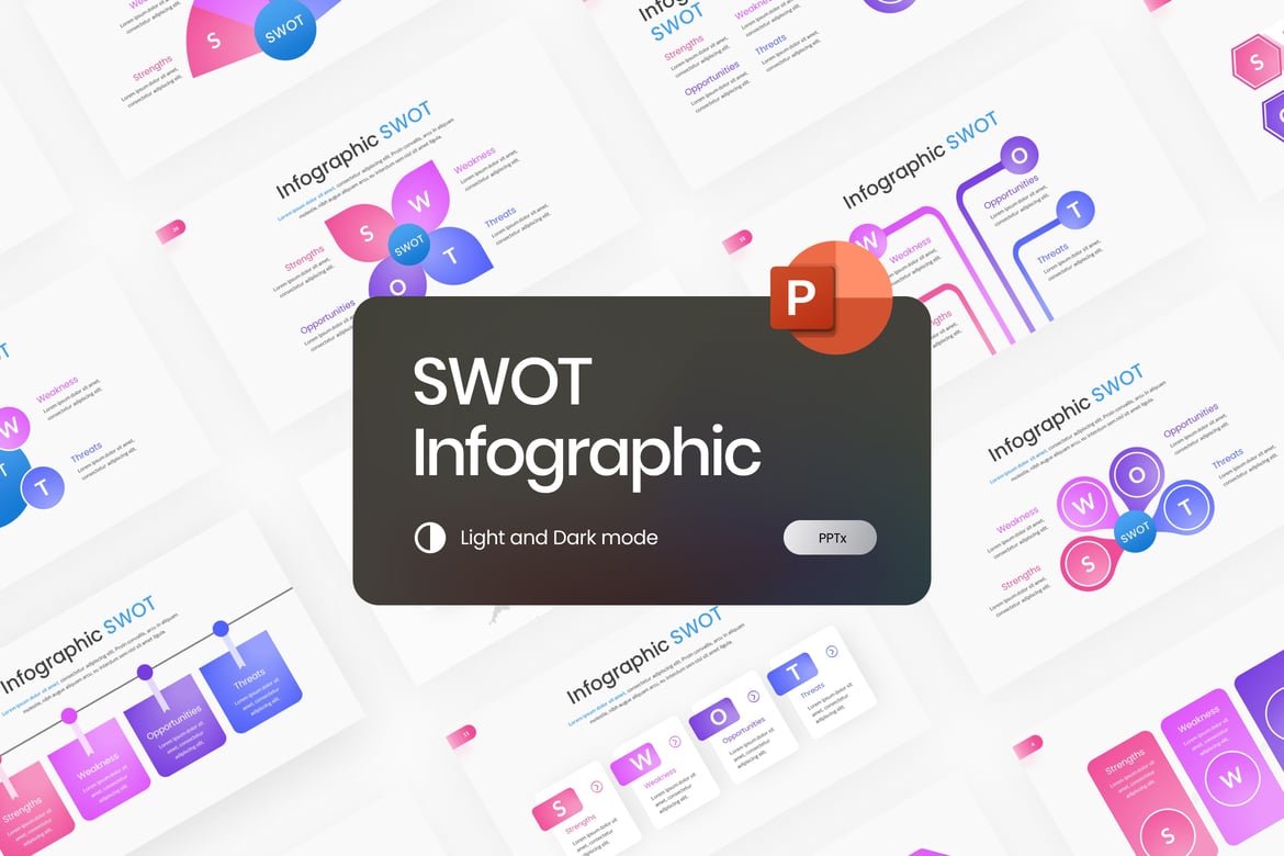 Template PowerPoint Infografis SWOT dengan Gradien Modern