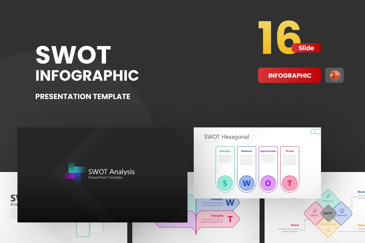 Template Presentasi PowerPoint Infografis SWOT yang Menarik
