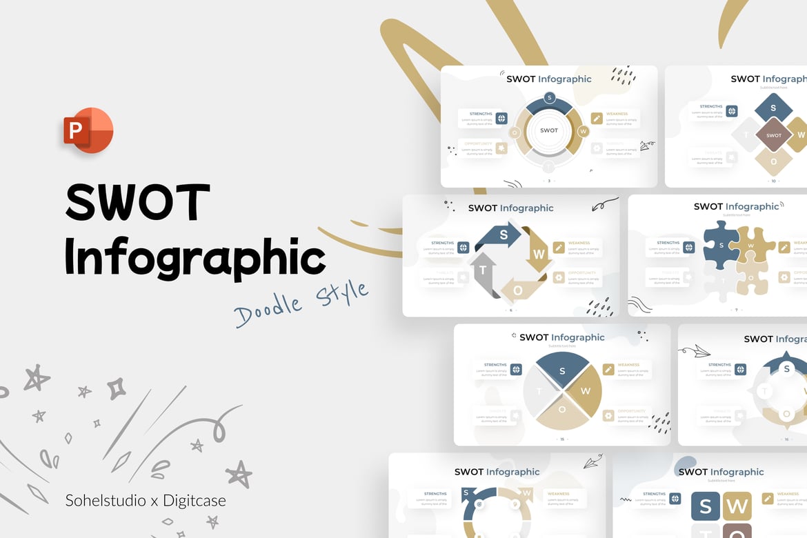 Template PowerPoint Infografis SWOT yang Menarik dan Profesional