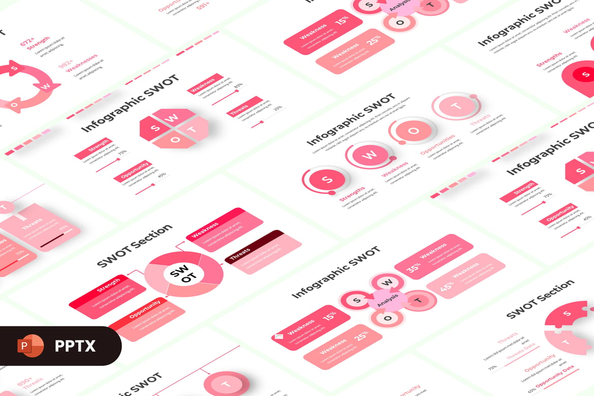 Template PowerPoint Infografis SWOT Menarik dan Modern