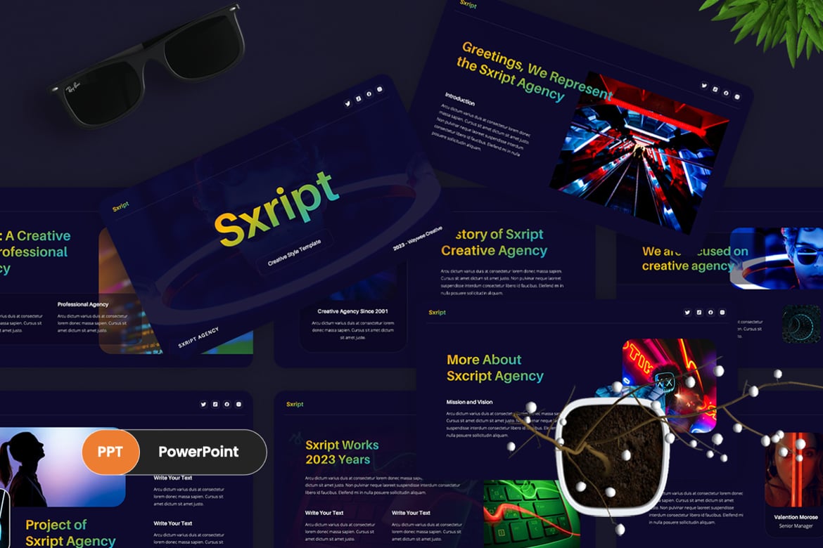 Sxript - Template PowerPoint Pitch Deck Kreatif yang Menawan
