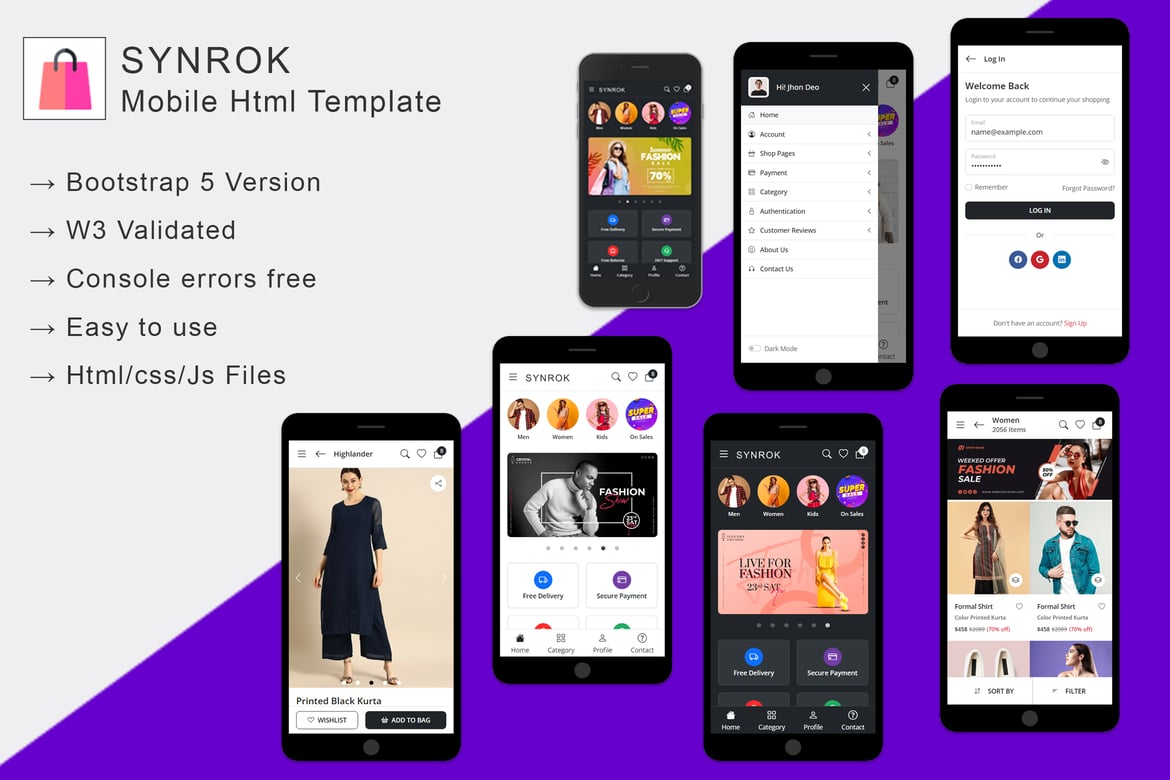 Synrok - Template Website HTML Mobile untuk eCommerce Fashion