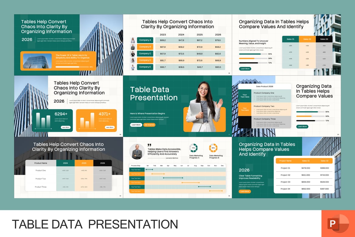 Template Presentasi PowerPoint Data Tabel yang Menarik