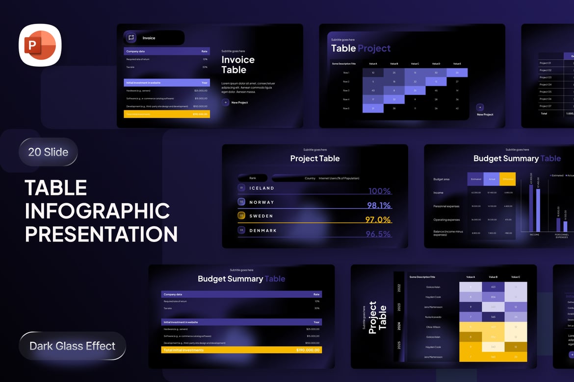 Template Presentasi PowerPoint Infografis Glassmorph yang Menarik