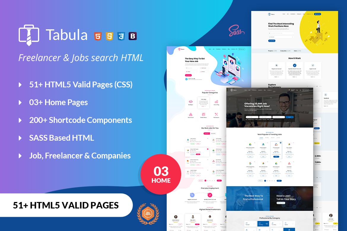 Template Website Tabula untuk Freelancer dan Lowongan Pekerjaan