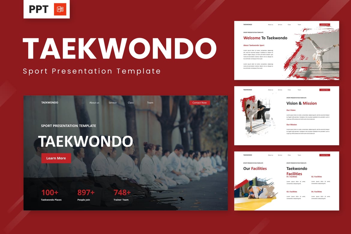 Template PowerPoint Taekwondo - Presentasi Olahraga yang Menggugah Semangat
