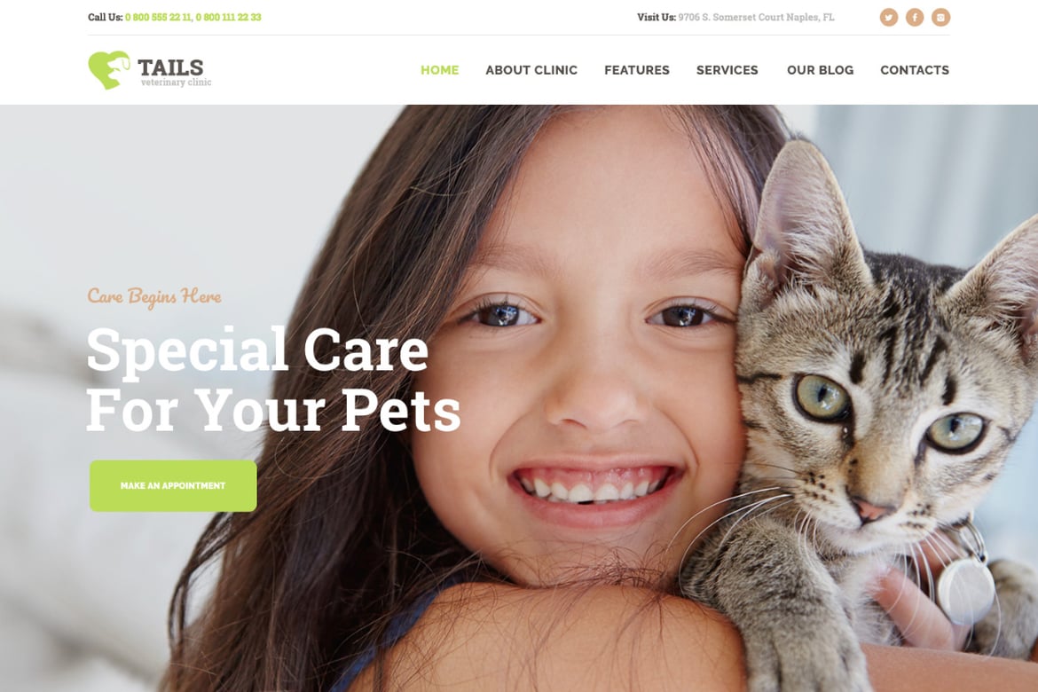 Tails | Tema WordPress untuk Klinik Hewan, Perawatan Hewan & Penangkaran