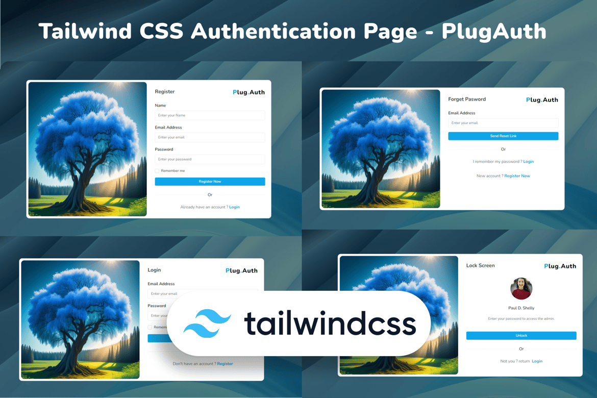 Template Halaman Autentikasi Tailwind CSS 3 - PlugAuth yang Menawan