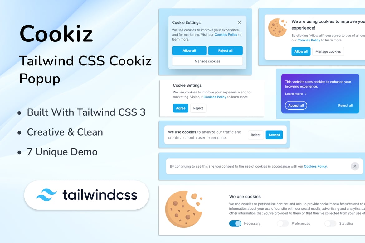 Template Web Popup Cookie Tailwind CSS 3 - Cookiz