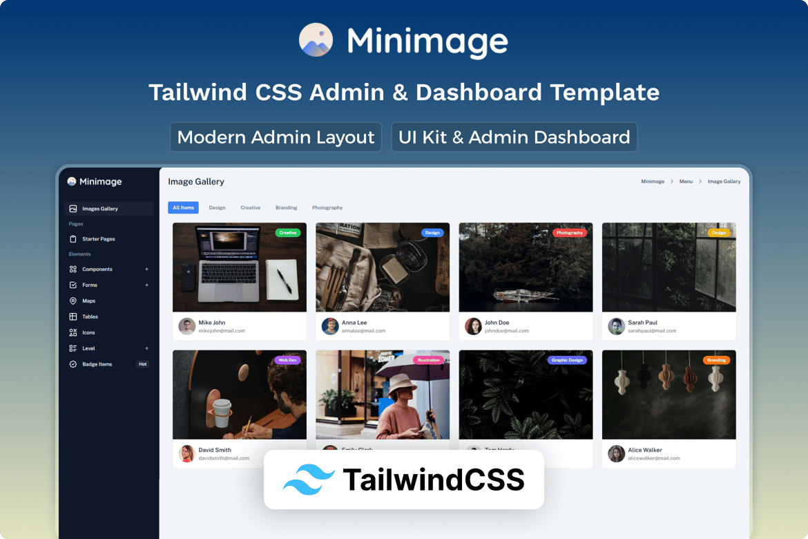 Template Website Admin Tailwind CSS - Minimage