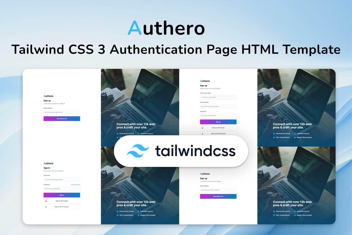 Template Halaman Autentikasi Tailwind CSS - Authero yang Menawan