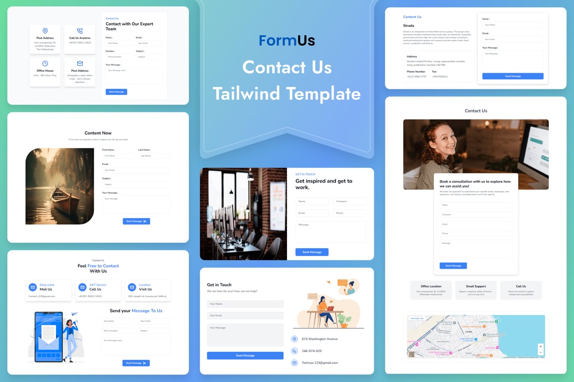 Template Website Kontak Us Modern dengan Tailwind CSS - FormUs
