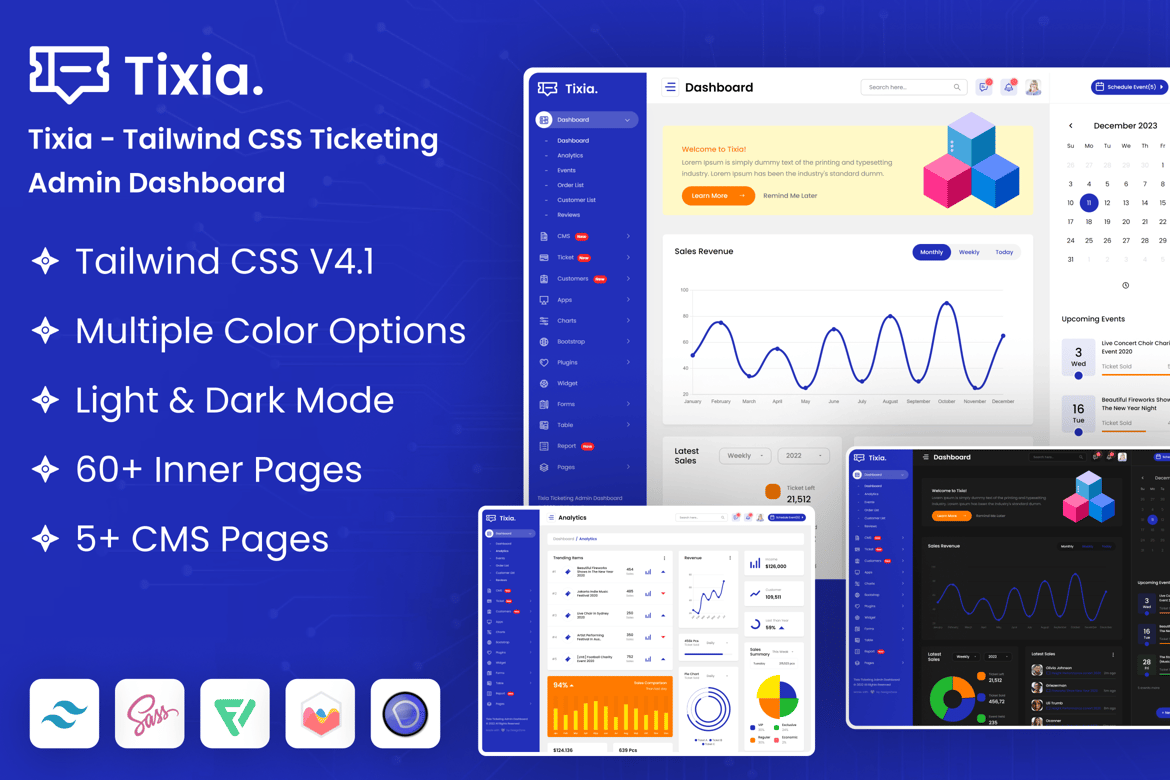 Template Web Dashboard Admin Tiket Berbasis Tailwind CSS yang Modern