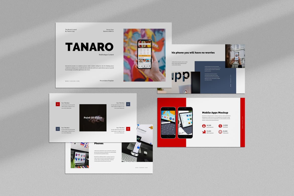 Tanaro: Template Presentasi PowerPoint Aplikasi Mobile yang Menarik