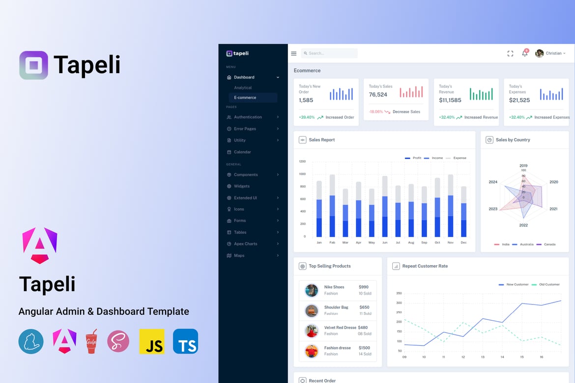Tapeli - Template Website Dashboard Admin Angular Modern dan Responsif