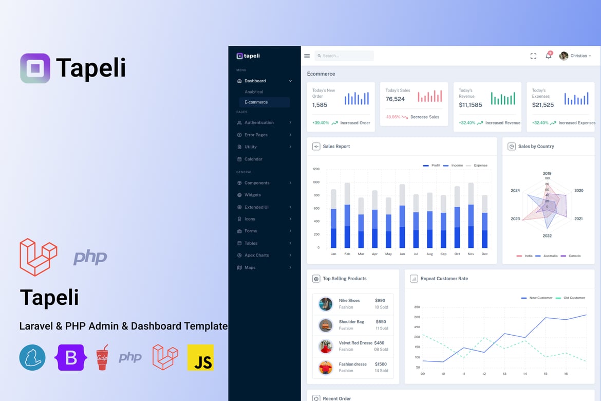 Tapeli - Template Dashboard Admin Laravel & PHP yang Responsif