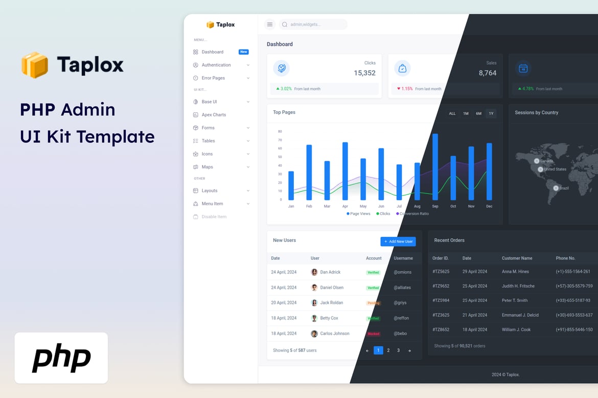 Taplox - Template Admin PHP dan UI Kit Modern untuk Website