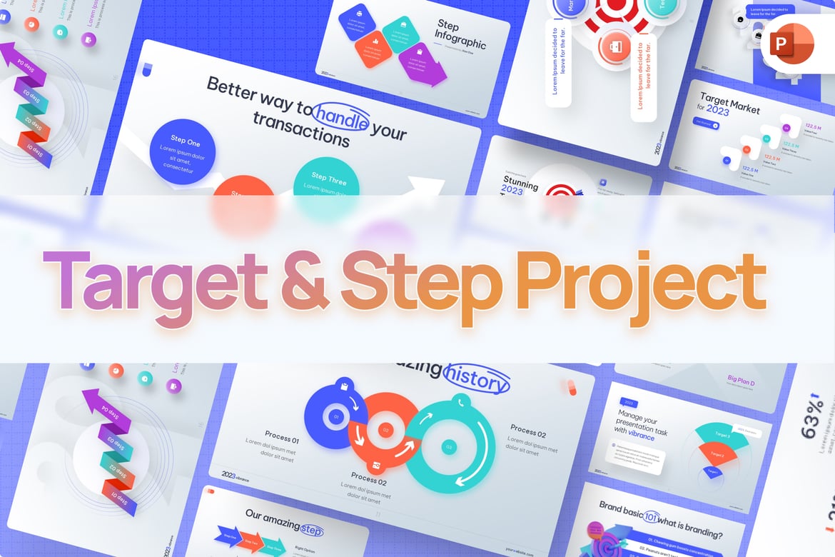 Template PowerPoint Proyek Target & Langkah yang Menarik