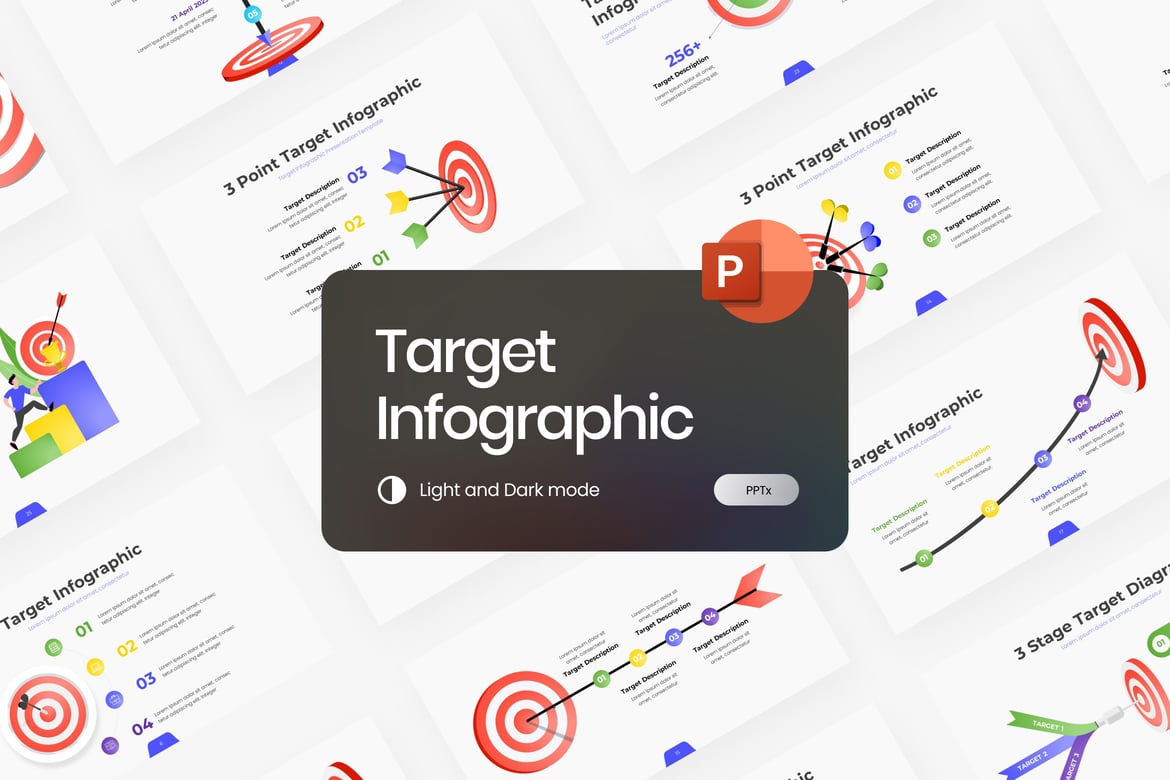 Template Presentasi PowerPoint Infografis Target dengan Gradien Modern