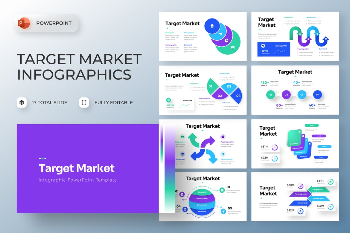Template PowerPoint Infografis untuk Target Pasar yang Menarik