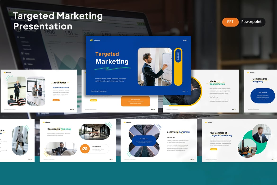 Template PowerPoint Pemasaran Terarah yang Menarik