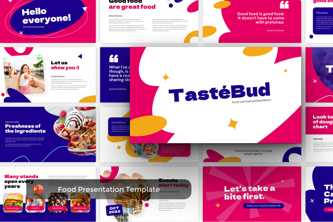 Template PowerPoint Karnaval Makanan TasteBud yang Menarik