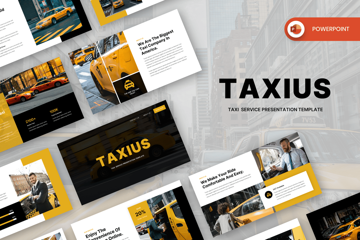 Taxius - Template Presentasi PowerPoint Layanan Taksi yang Menarik