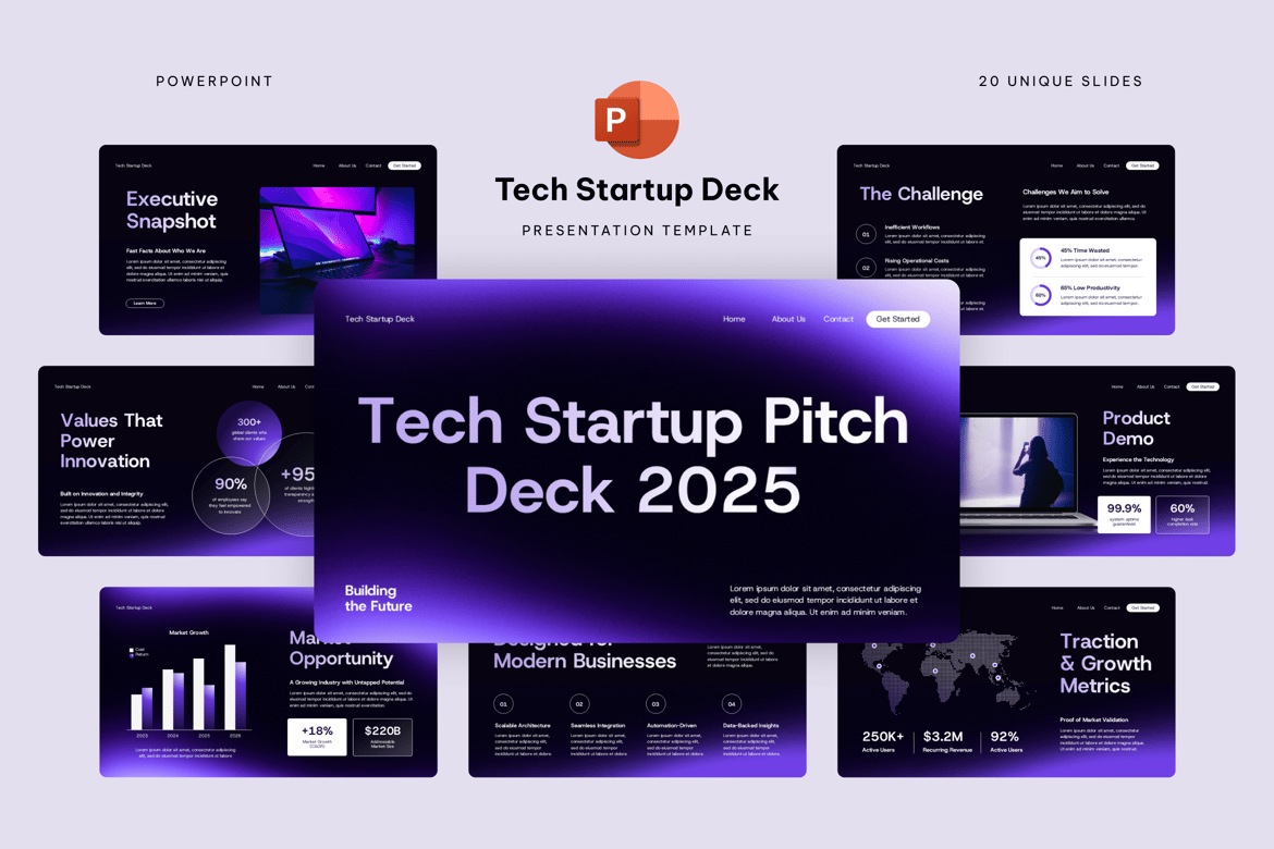 Template PowerPoint Deck untuk Startup Teknologi yang Menarik