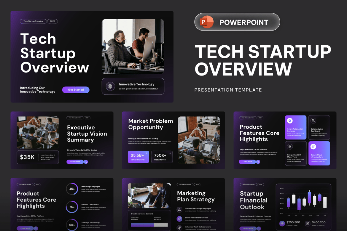 Template PowerPoint untuk Presentasi Startup Teknologi yang Menarik