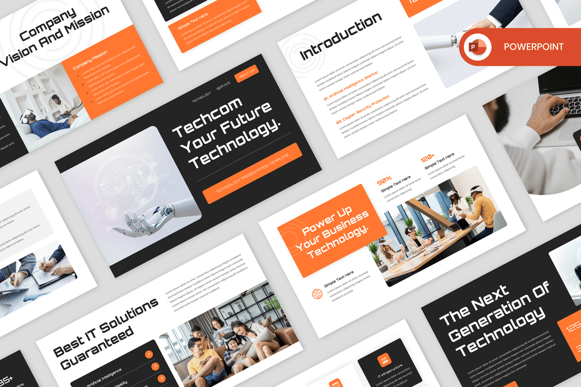 Template Presentasi PowerPoint Techcom - Solusi Kreatif untuk Teknologi dan IT