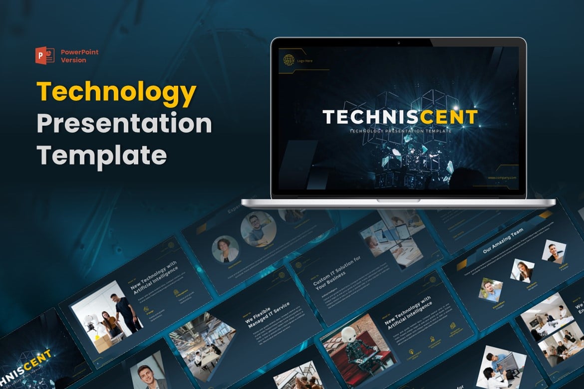 Template PowerPoint Teknologi Techniscent yang Modern dan Profesional