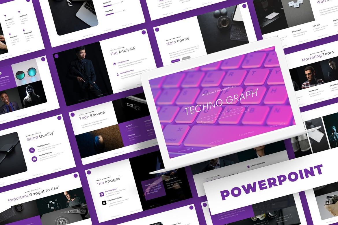Template Presentasi PowerPoint Techno Graph - Versi Warna Variatif