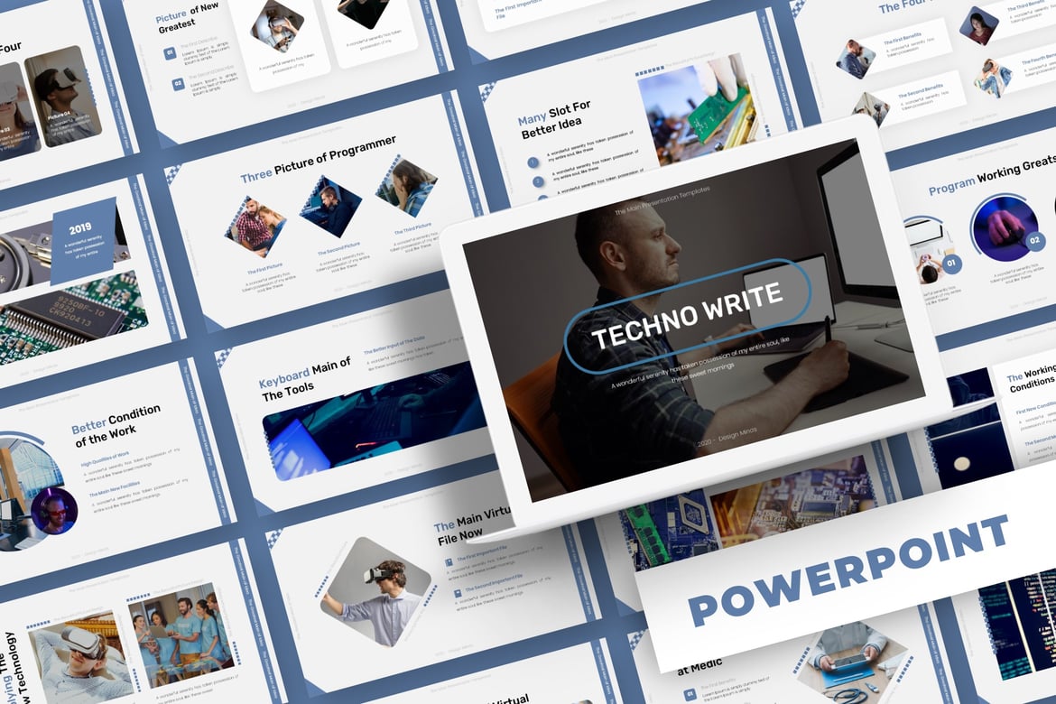 Template Powerpoint Techno Write - Solusi Presentasi Kreatif Anda